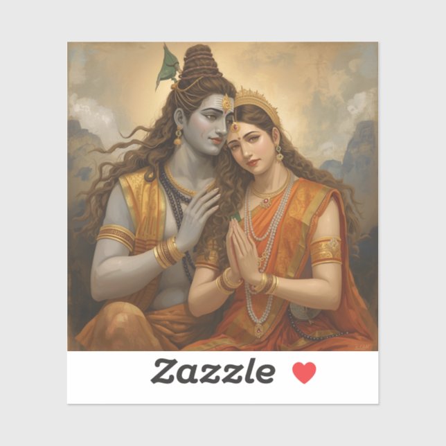 Mahadev and Mata Parvati Painting Arts Sticker (Sheet)