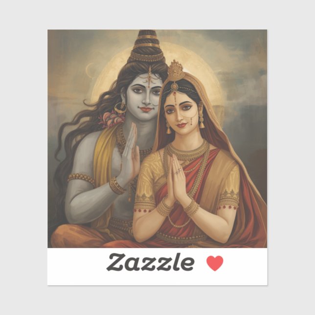 Mahadev and Mata Parvati Painting Arts Sticker (Sheet)