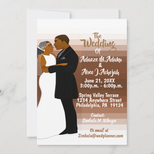 Mahagony African American Bride and Groom Invitation