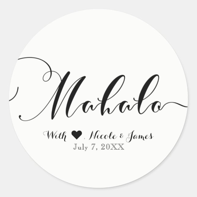 MAHALO Black Thank You Hawaiian Luau White Favor Classic Round Sticker (Front)