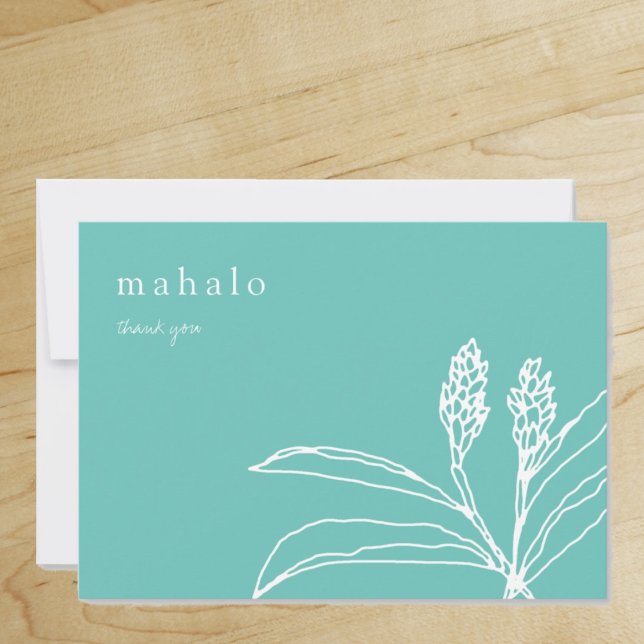 mahalo | floral | tropical | teal | thank you card ("Everyday is abundantly beautiful." 
Sincerely Best Wishes from Lucky Design World)