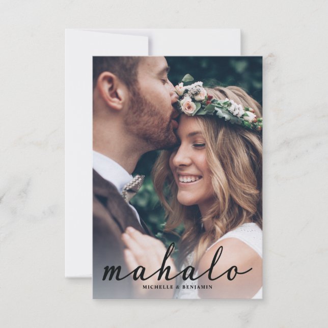 Mahalo Modern Elegant Wedding Thank You Photo Card (Front)