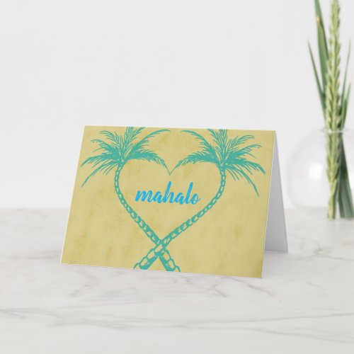 Mahalo Palm Trees Heart Thank You Card