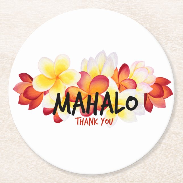 Mahalo Plumeria Round Paper Coaster (Front)