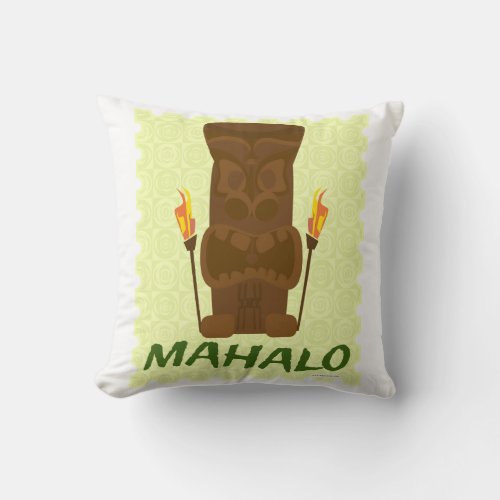 Mahalo Saying Island Tiki Statue Cartoon Art Throw Pillow