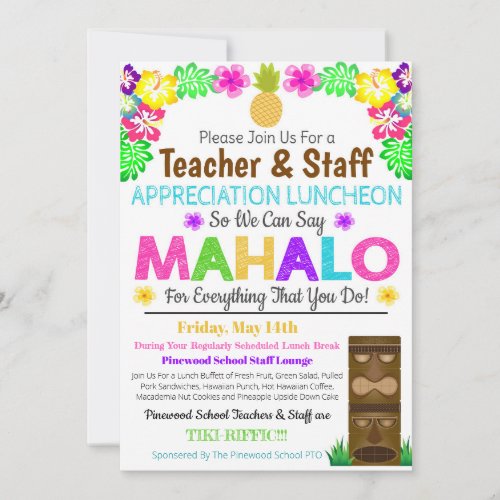 Mahalo Teacher Appreciation Staff Invitation