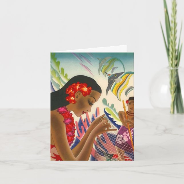 Mahalo Thank You Card Hawaiian Tropical Fish Lei (Front)