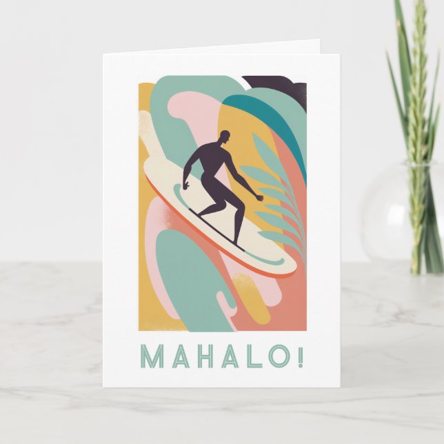 Mahalo thank you card, surfer design (Front)