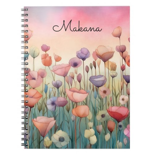 Mahalo Thank You Flower Meadow Watercolor Notebook