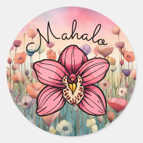 Mahalo Thank You Orchid Flower Classic Round Sticker