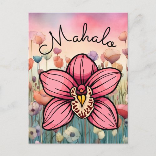 Mahalo Thank You Orchid Flower Postcard