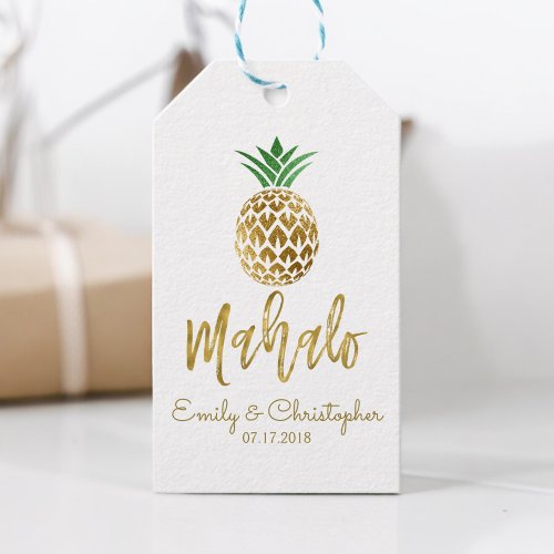 Mahalo Tropical Hawaiian Pineapple Wedding White Gift Tags