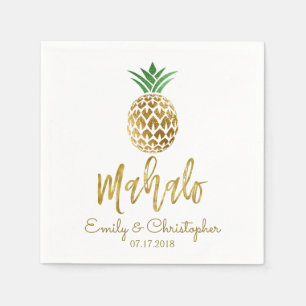 Mahalo Tropical Hawaiian Pineapple Wedding White Paper Napkins