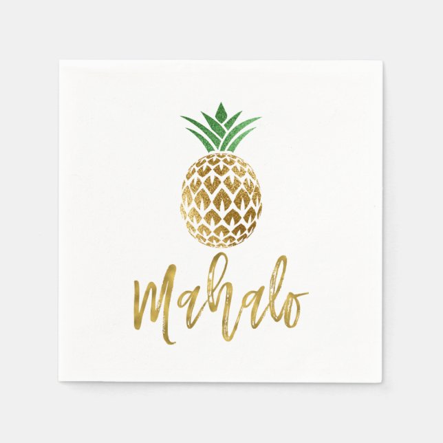 Mahalo Tropical Hawaiian Pineapple Wedding White Paper Napkins (Front)