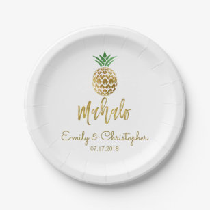 Mahalo Tropical Hawaiian Pineapple Wedding White Paper Plates