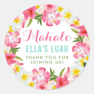 Mahalo Tropical Pink Floral Lei Luau Classic Round Sticker
