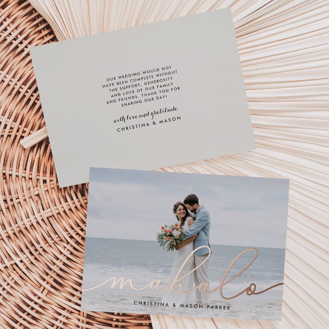 Mahalo | Wedding Photo Foil Thank You Card (Creator Uploaded)