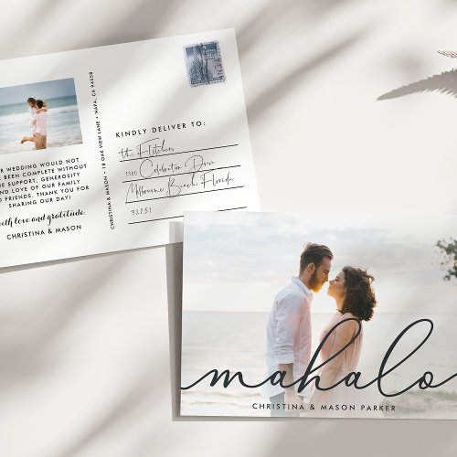 Mahalo  Wedding Photo Thank You Postcard