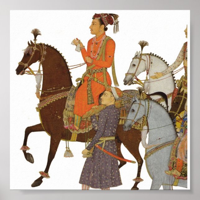 Maharaja on Horseback, Indian Mughal Illustration Poster (Front)