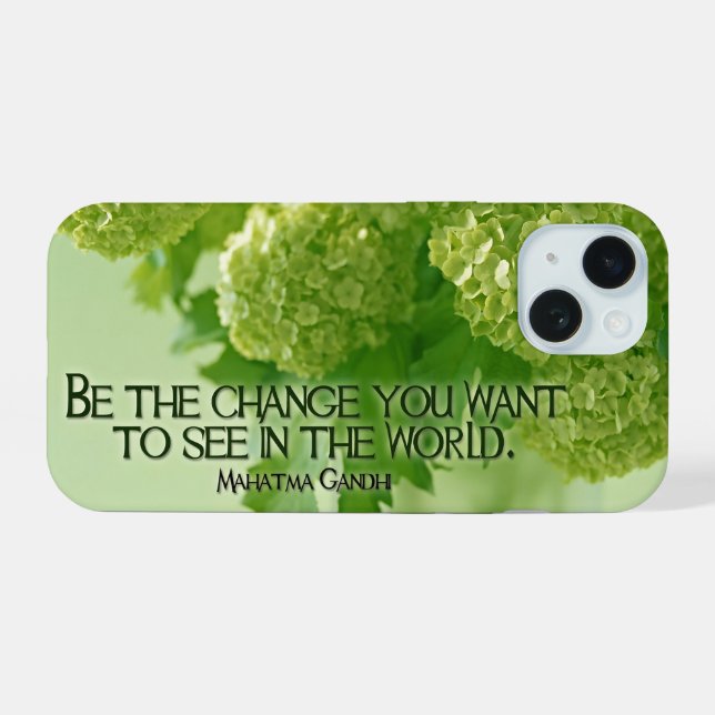 Mahatma Gandhi Inspirational Quote "Be the change" iPhone 15 Case (Back Horizontal)
