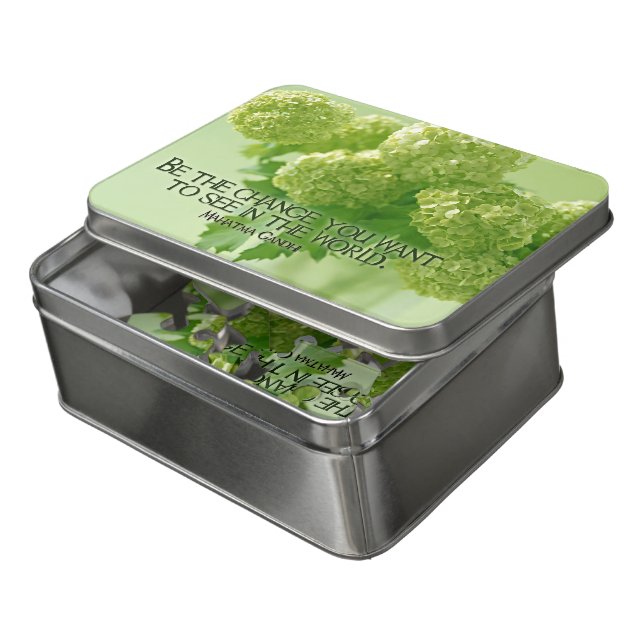 Mahatma Gandhi Inspirational Quote "Be the change" Jigsaw Puzzle (Lid Open)