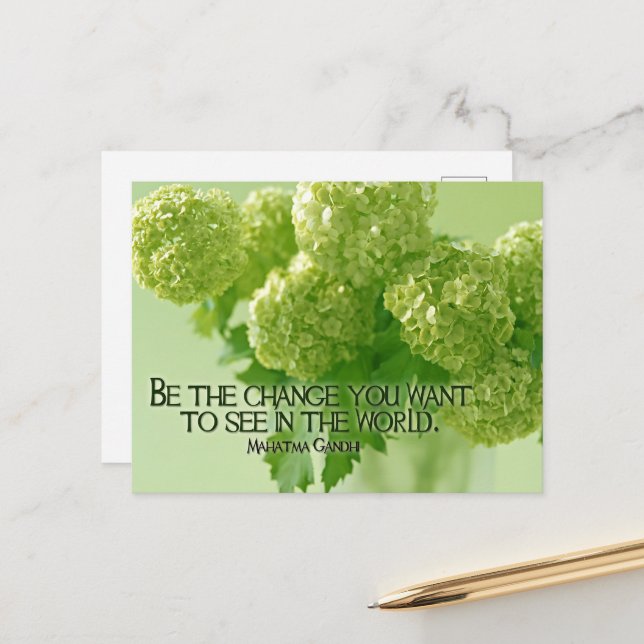 Mahatma Gandhi Inspirational Quote "Be the change" Postcard (Front/Back In Situ)