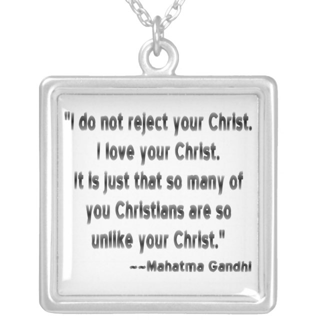 Mahatma Gandhi on Christians Silver Plated Necklace (Front)