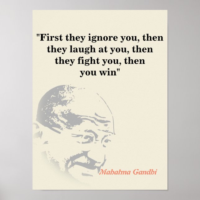 Mahatma Gandhi Quote On Winning Poster (Front)