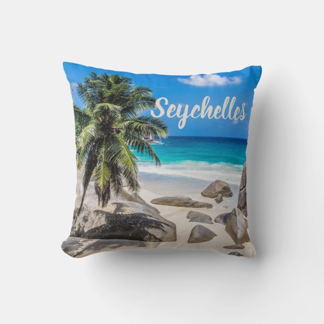Mahe Seychelles Carana Beach gift Throw Pillow (Front)