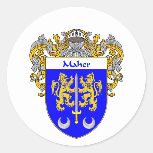 Maher Coat of Arms Mantled Classic Round Sticker