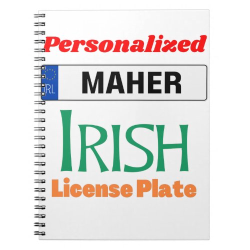 Maher _ Personalized Irish License Plate Capital L Notebook