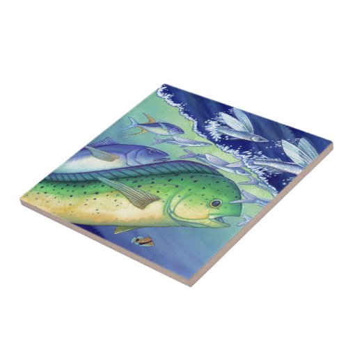 Mahi Mahi (Dolphin Fish) chasing Flying Fish Ceramic Tile | Zazzle