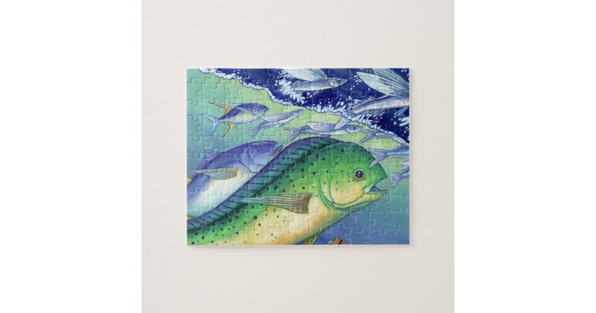 Mahi Mahi (Dolphin Fish) chasing Flying Fish Jigsaw Puzzle Zazzle