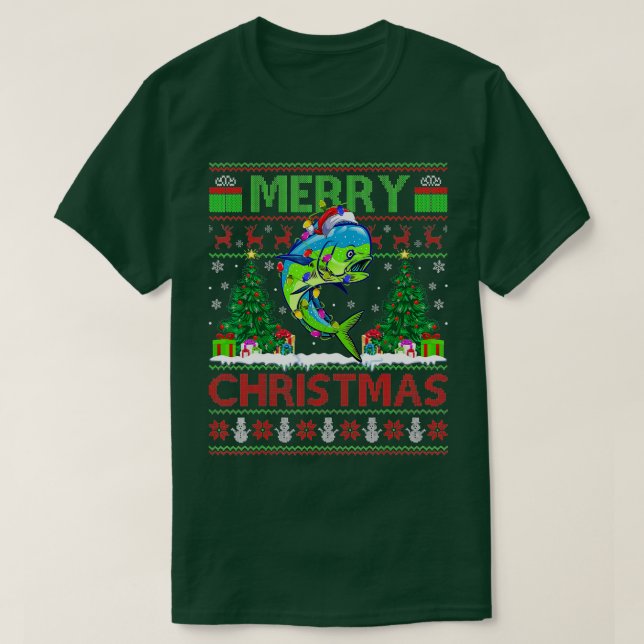 Mahi Mahi Fish Lover Xmas Tree Santa Mahi Mahi Chr T-Shirt (Design Front)