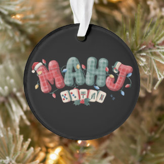 Mahj Christmas Mahjong Player Tiles Plaid Lights Ornament