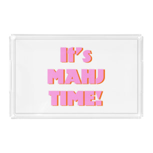 Mahj Mahjong Mah Jongg Pink Quote Cute Fun Acrylic Tray