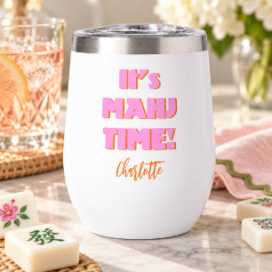 Mahj Mahjong Mah Jongg Pink Quote Personalized Thermal Wine Tumbler