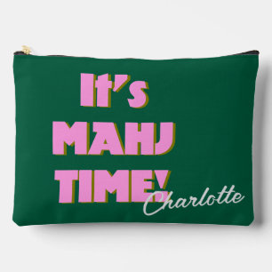 Mahj Mahjong Pink Green Quote Personalized Name Accessory Pouch