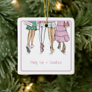 Mahj Sip & Socialize Preppy Mahjong Ladies Custom Ceramic Ornament