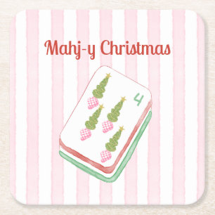 Mahj-y Christmas Entertaining Square Paper Coaster