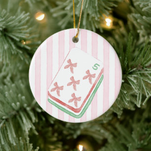 Mahj-y Christmas Personalized Bow Mahjong Ceramic Ornament