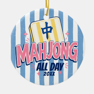 Mahjong All Day Striped Christmas Ceramic Ornament