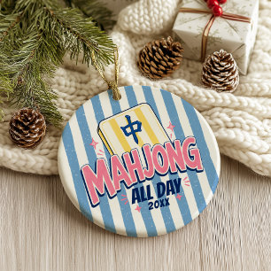 Mahjong All Day Striped Christmas Ceramic Ornament