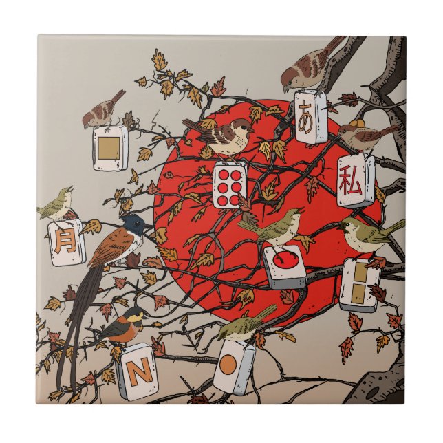Mahjong Birds Game Ceramic Tile (Front)