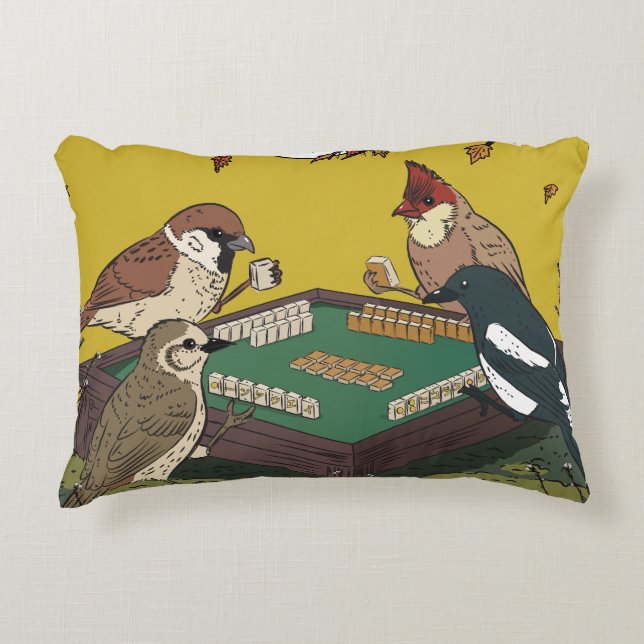 Mahjong birds playing Game  Accent Pillow (Front)