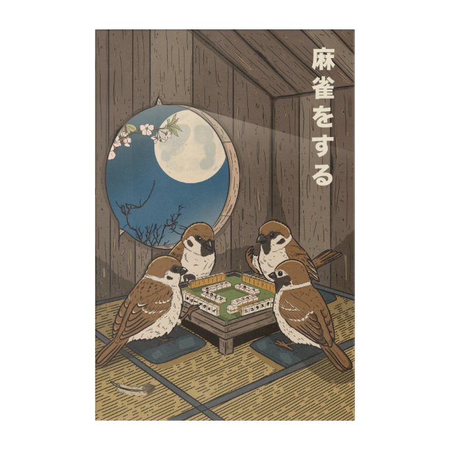 Mahjong birds playing Game  Acrylic Print (Front)
