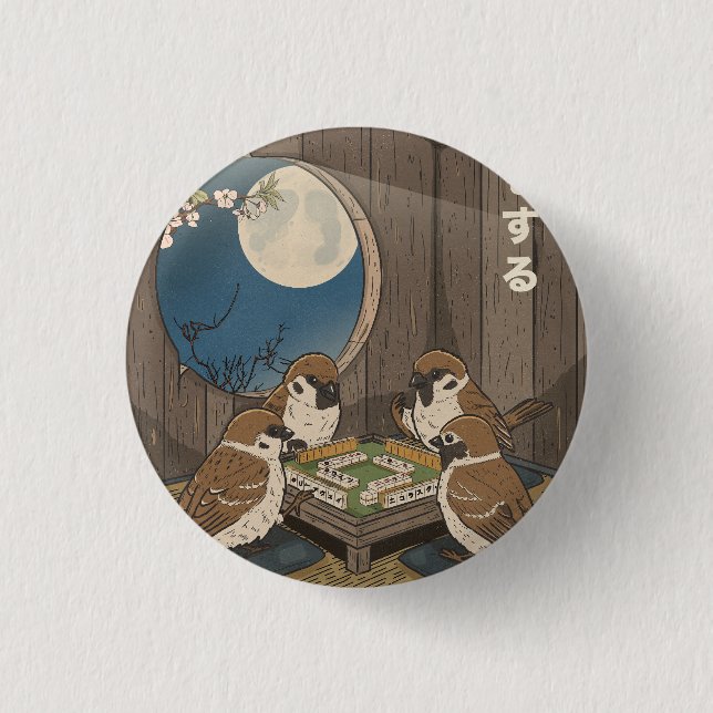 Mahjong birds playing Game  Button (Front)