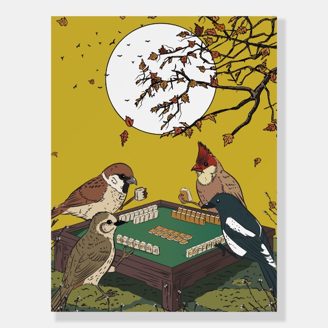 Mahjong birds playing Game  Foam Board (Front)