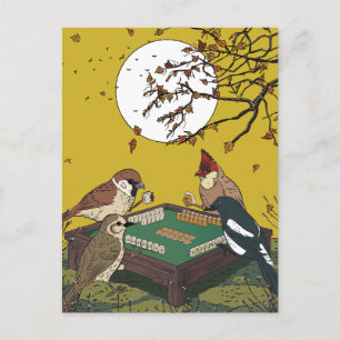 Mahjong birds playing Game Invitation Postcard