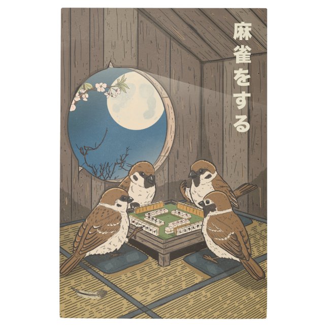 Mahjong birds playing Game  Metal Print (Front)